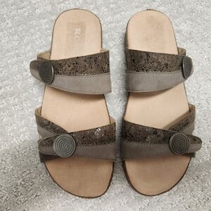 Romika Taupe and Silver Leather Slide Sandals Romika